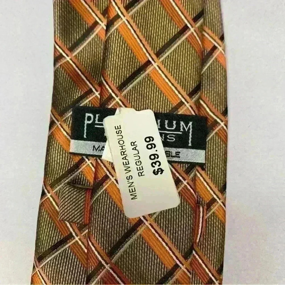 NWT Platinum Designs Men’s Tie. Orange and Brown. 100% Polyester. - Picture 3 of 5
